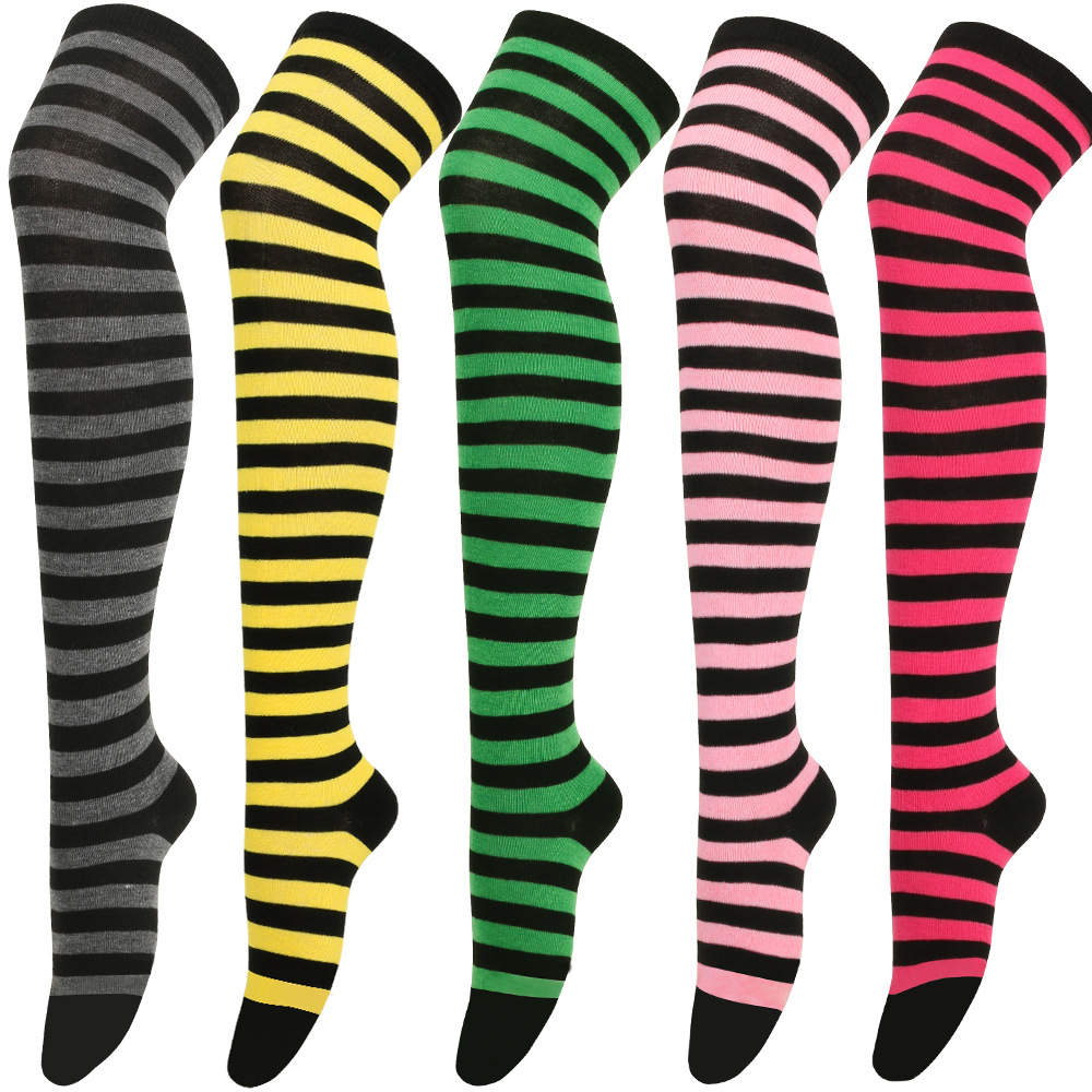 European and American Socks Stockings Women Japanese Style Stripe Knee Socks Thigh Socks Cosplay Anime Women's Socks Cross-Border