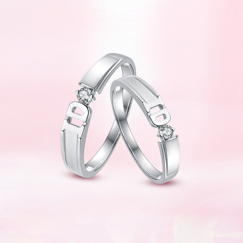ido情侣戒指简约时尚pt950白金对戒一对男女款我愿意结婚订婚钻戒