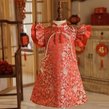 中式女童周岁礼服女宝宝中国风红色婴儿生日抓周旗袍高端公主裙夏