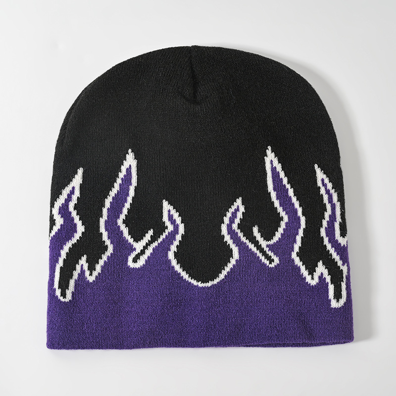 Cross-Border Hot Flame Knitted Hat Men's European Hip Hop Street Sleeve Cap Autumn and Winter Outdoor Keep Warm Jacquard Beanie Hat Tide