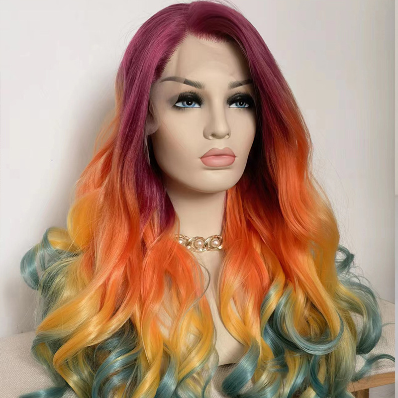 Cross-Border Wig Female Gradient Fluffy Wig Big Wave Curly Hair Water Ripple Wig Sheath Fashion Wig Female