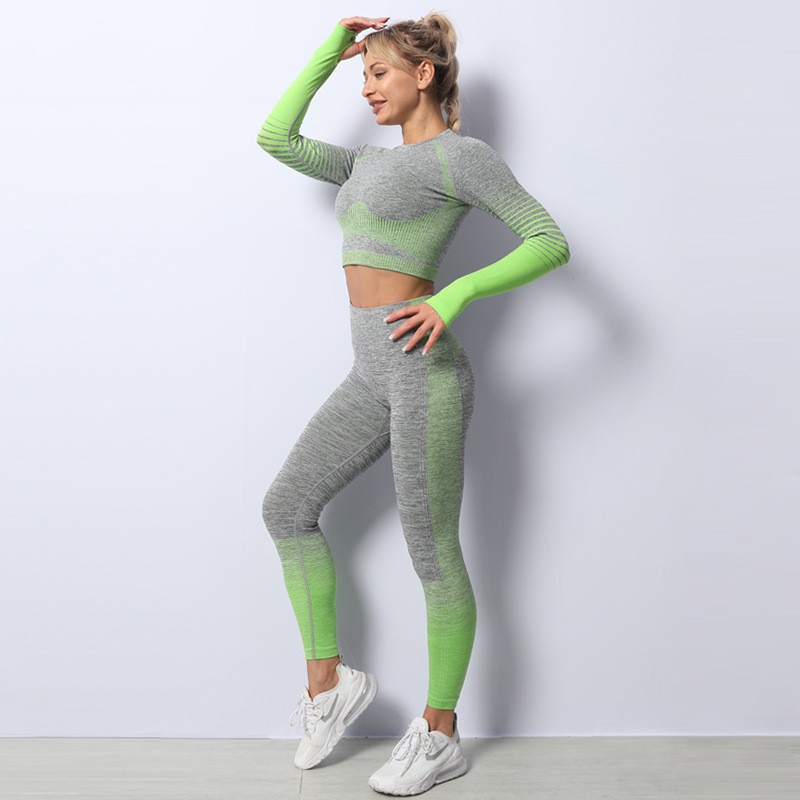 European and American Large Size Quick-Drying Seamless Yoga Suit Women's Long-Sleeved Yoga Clothes Sports Top Lulu Yoga Pants Trousers