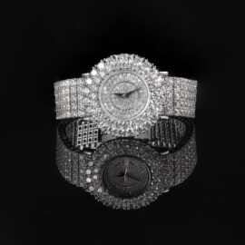 高品质直播珠宝手表跨境选品s925纯银镶锆石防水腕表满钻手表2025