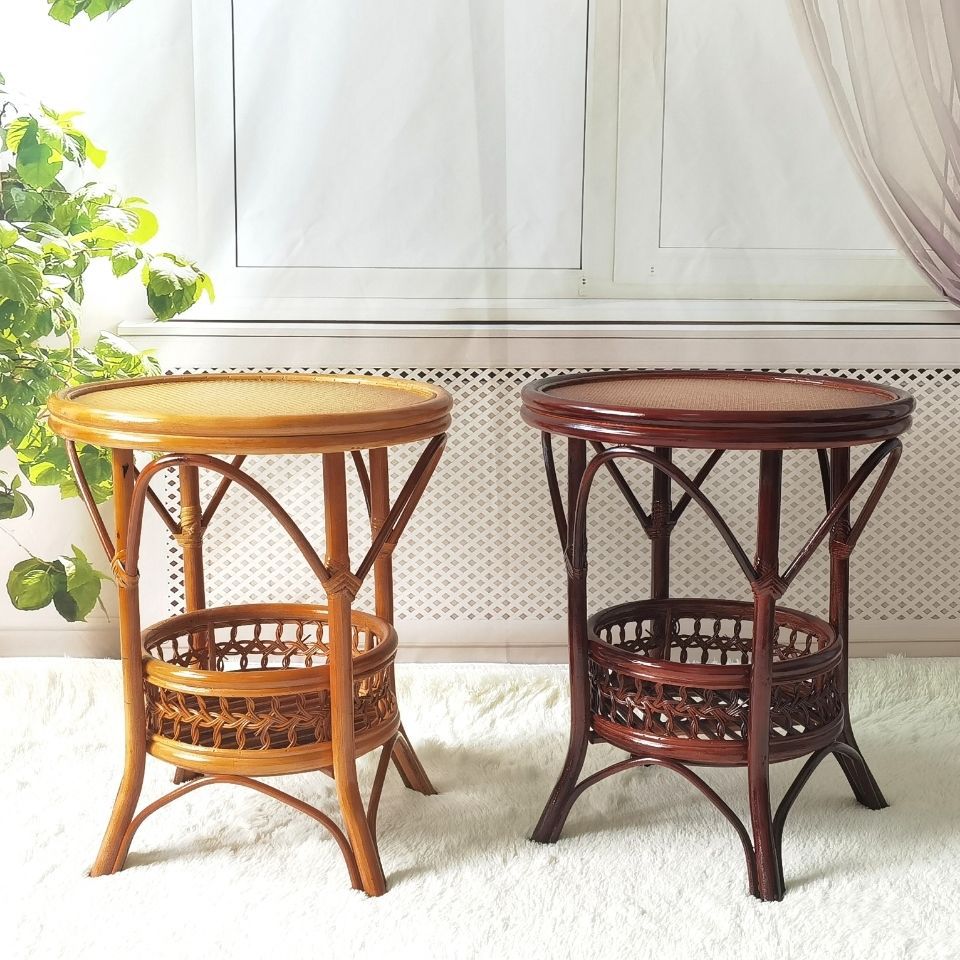 真藤圆茶几方茶几小桌子藤边几角几小圆台天然植物藤桌藤椅组合
