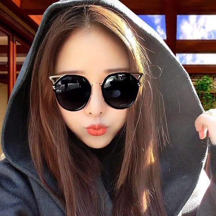 韩版学生猫眼太阳镜女圆脸显瘦复古原宿风街拍时尚墨镜潮个性眼镜
