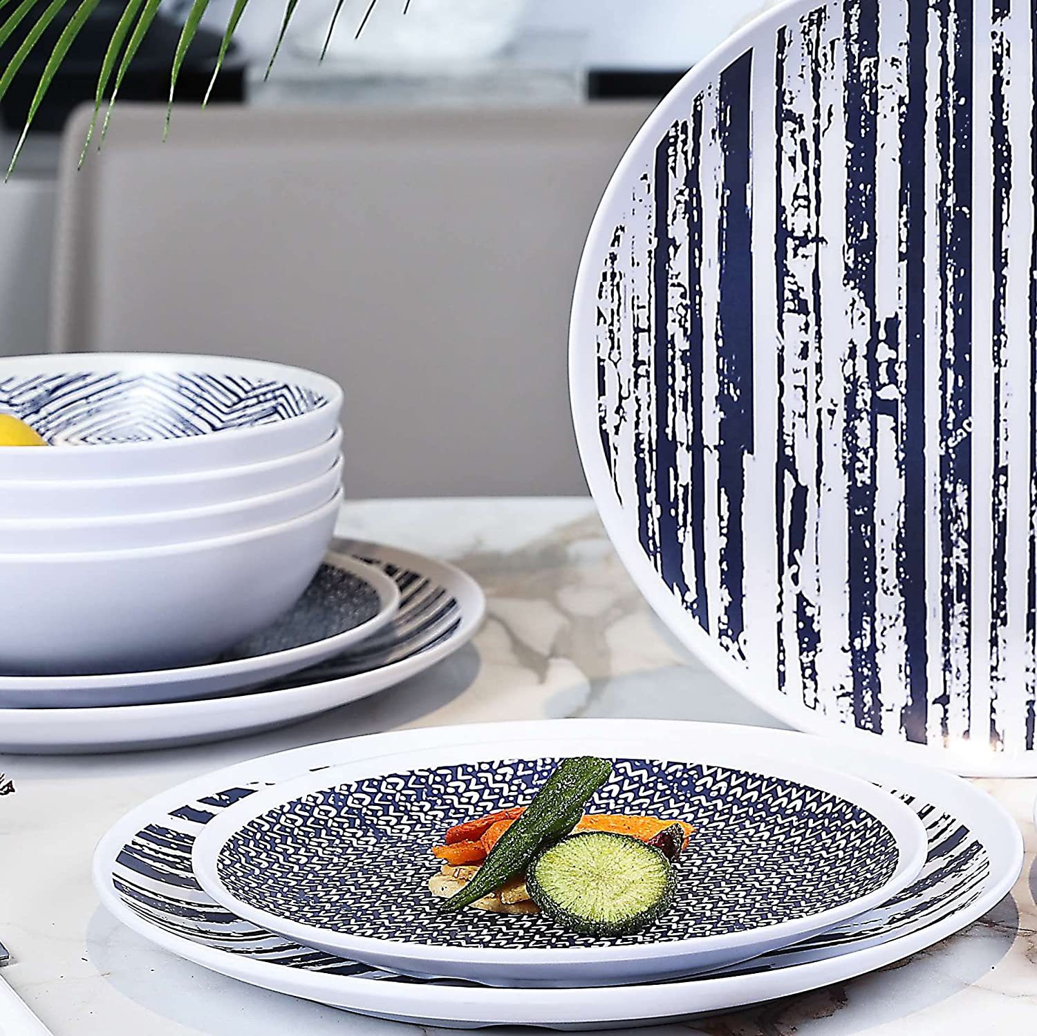 New European and American Tableware Suit Drop-Resistant Melamine Bowl Dish & Plate Plate 12-Piece Set Can Be Customized Suitable for Picnic