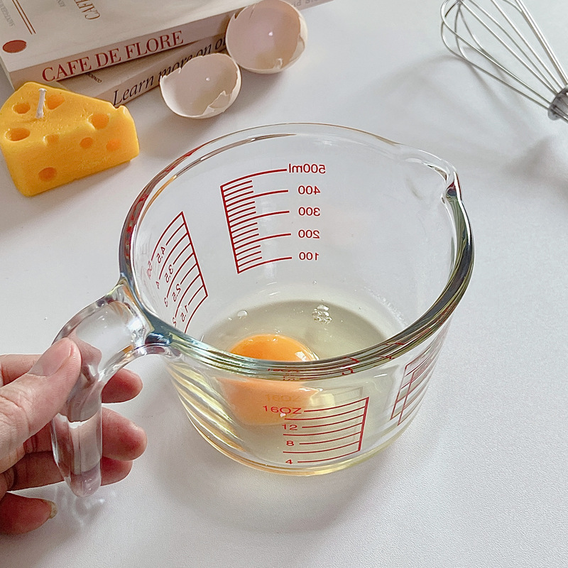 Glass Borosilicate Household Glass Measuring Cup Scale Large Capacity Baking Microwaveable Thick Transparent with Handle