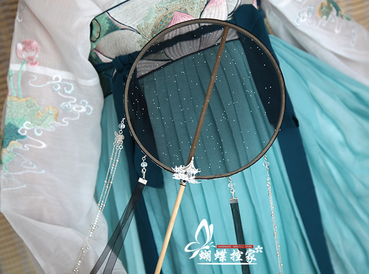 星空团扇古风长柄流苏宫扇汉服圆扇子拍摄道具自制diy团扇材料包