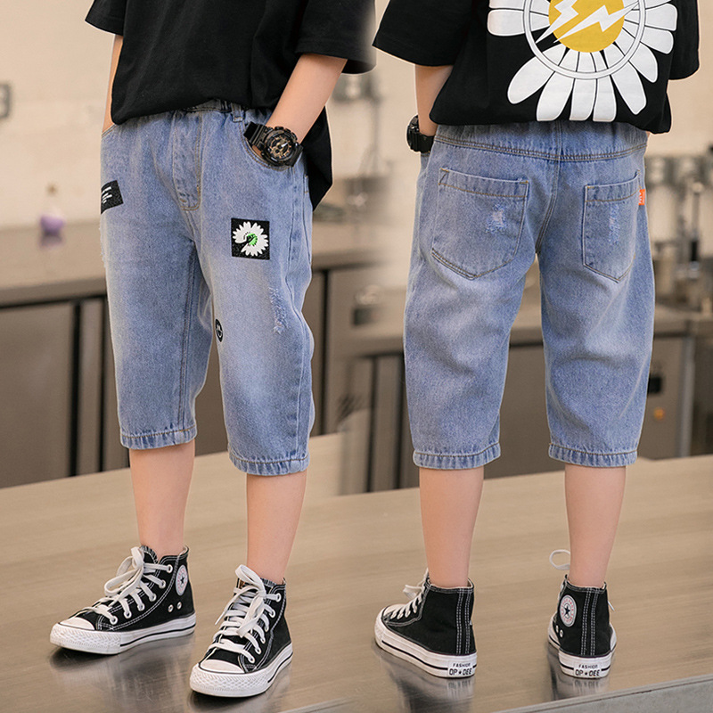 8男大童9牛仔短裤2021夏季10薄款儿童宽松11男孩夏装12七分裤15岁