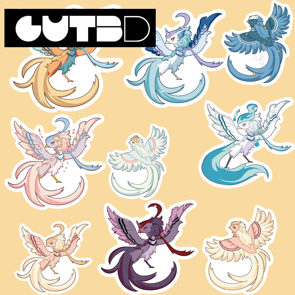 50张原创手绘凤凰贴纸国潮风卡通装饰笔记本ipad水杯手账防水贴画