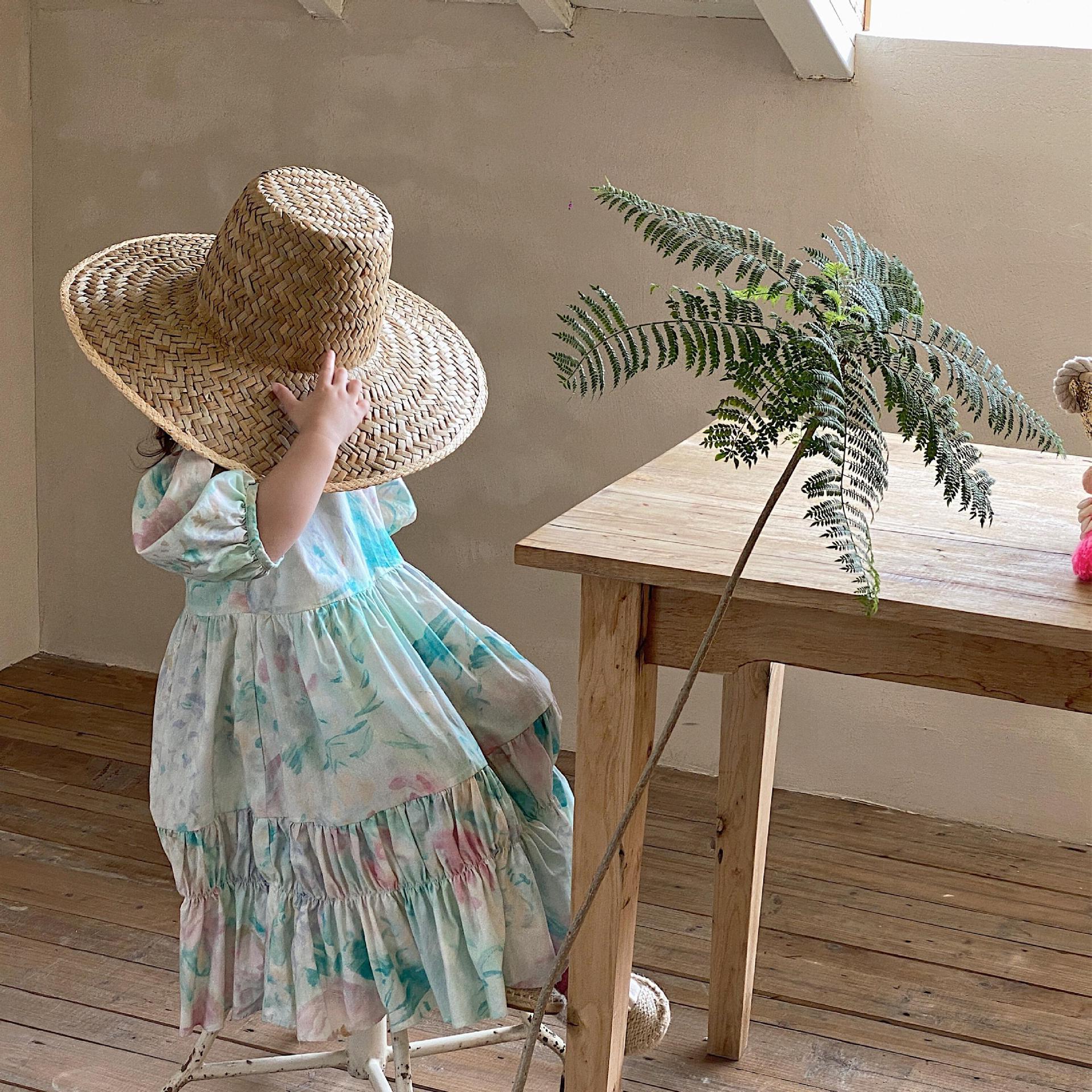 童裙2022夏季新品女童扎染印花连衣裙儿童棉布裙韩系ins风长裙
