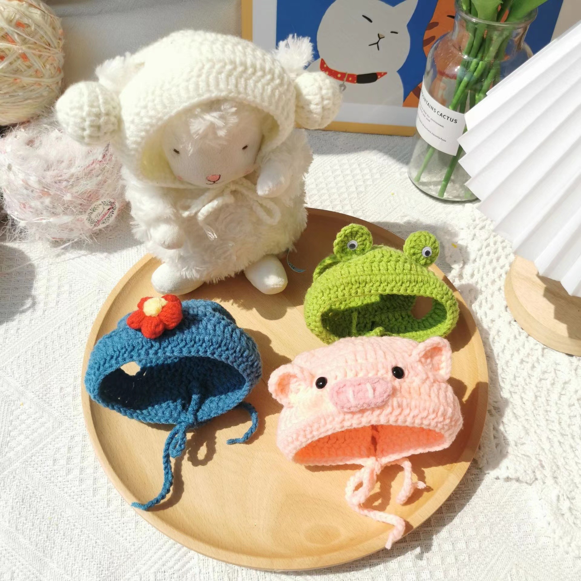 Frog Piggy Pet Crossdressing Funny Hat Cross-Border Hot Selling Handmade Knitted Kitten Hat Cat Dog Ornament