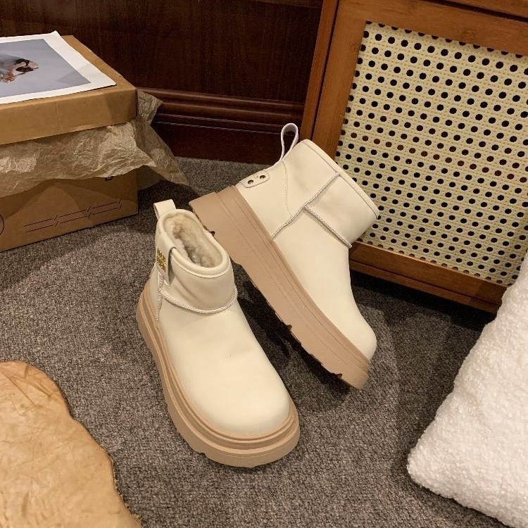 women‘s snow boots 2024 autumn and winter thick bottom boots fleece-lined warm leisure all-matching cotton boots all-matching british style shoes