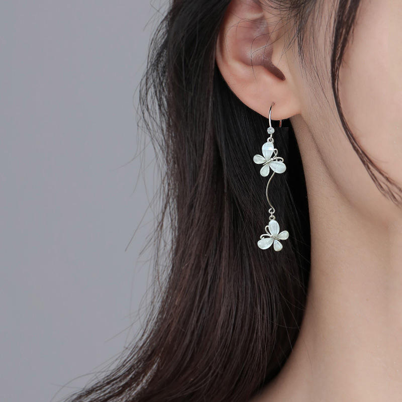 925纯银超仙吊蝴蝶耳环女气质长款流苏耳坠显脸瘦高级感网红耳饰