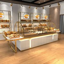 网红面包展示中岛柜西点蛋糕柜模型柜子商用弧形玻璃镀钛糕点陈列