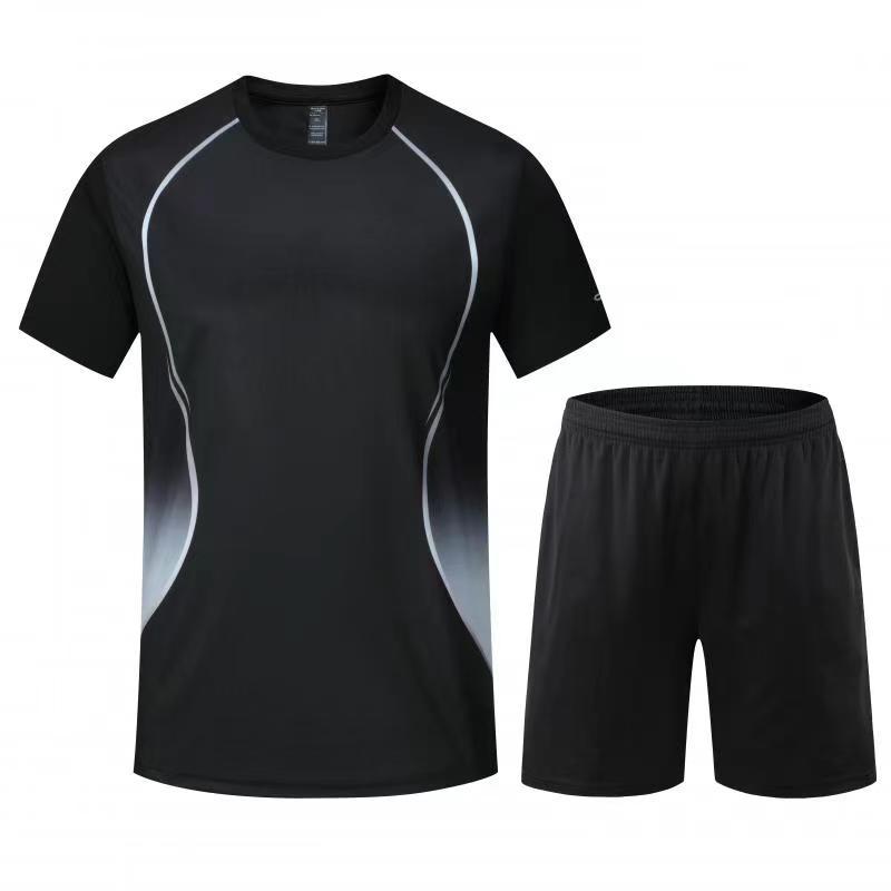2024夏季新款短袖运动套装男士跑步服圆领速干健身服足球训练服装