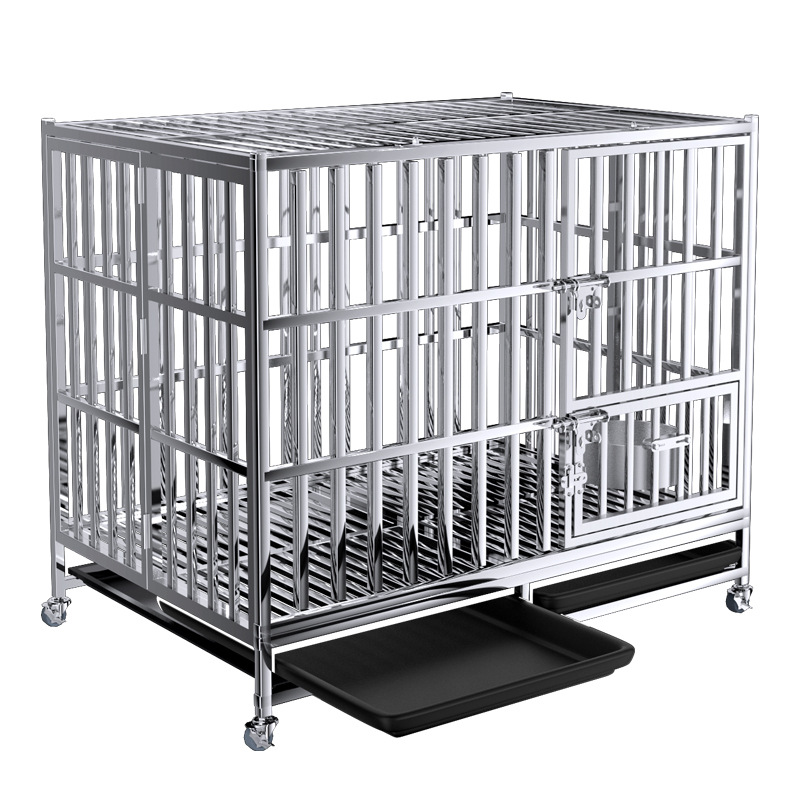 304 Stainless Steel Dog Cage Wholesale Large Dog Foldable Golden Retriever Indoor Thickening Dog Crate for Big Dogs