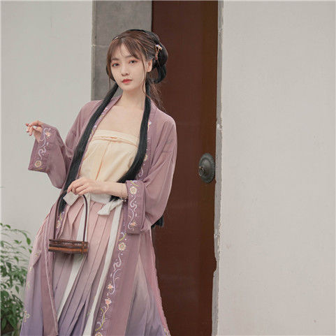 【紫芊儿】十里香自创汉服女宋制褙子齐腰襦裙一片式打孔三件套夏