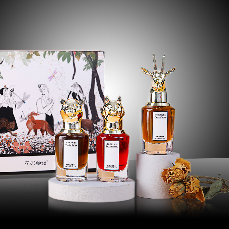 Flower Words Cross-Border Beast Head Fox Elk Animal Perfume Men and Women Gift Set Tik Tok Live Stream Hot Sale