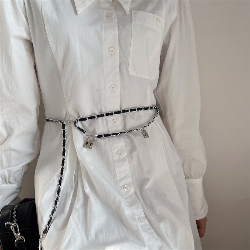 腰链女士装饰细腰带简约百搭配连衣裙银色金色小包铁链时尚裙带