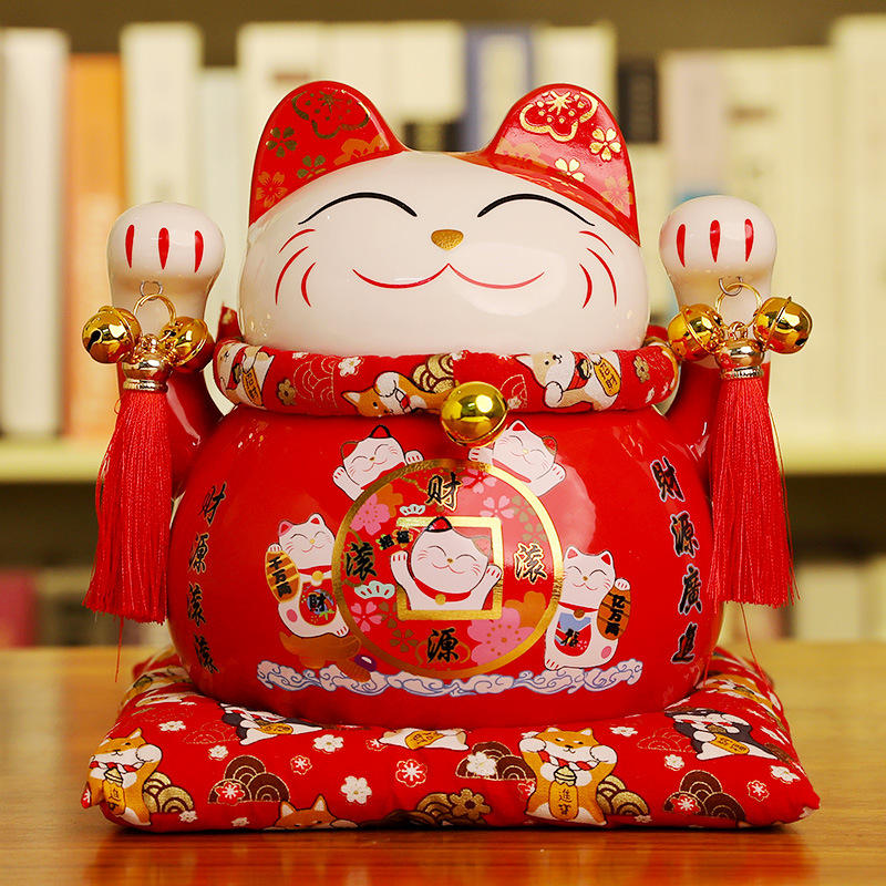 招财猫摆件家用奶茶店餐厅柜台前台网红开业发财猫储蓄罐陶瓷礼品