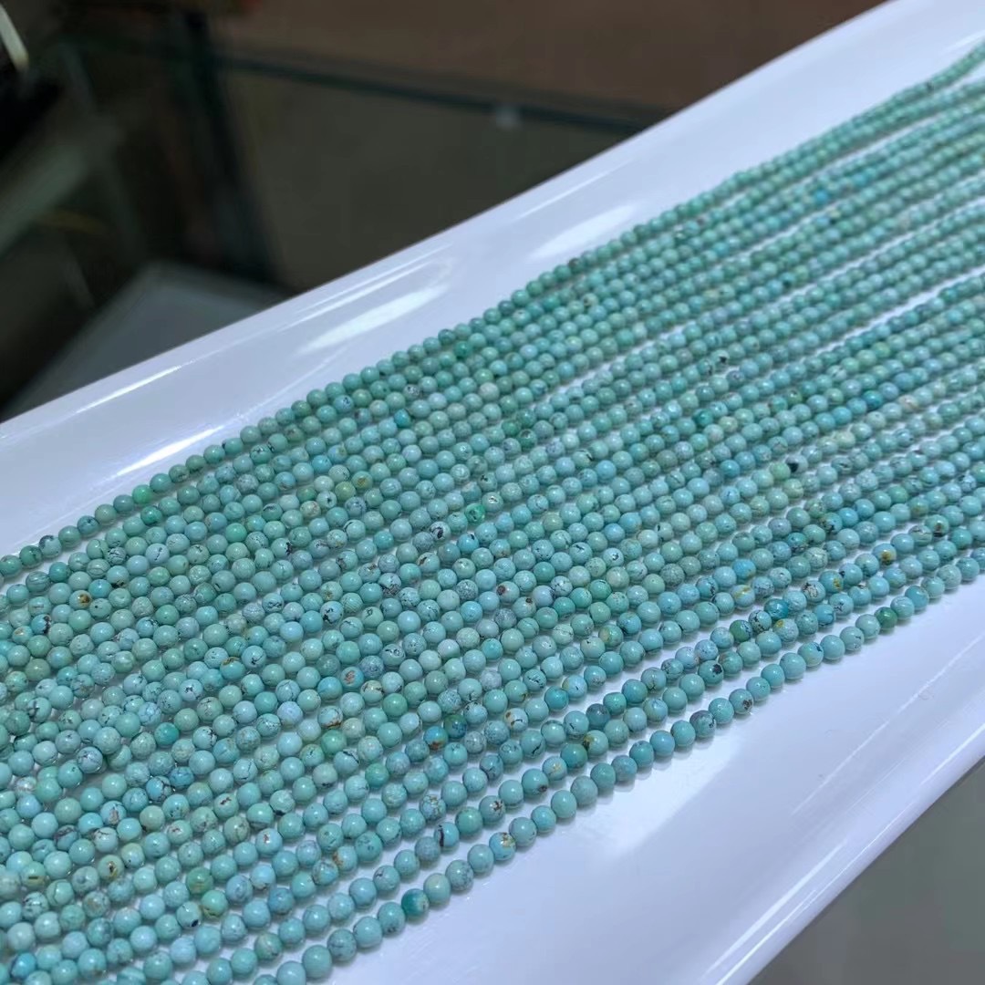 天然原矿湖北绿松石小米珠配链 可diy长链简约款手饰品 工厂直销
