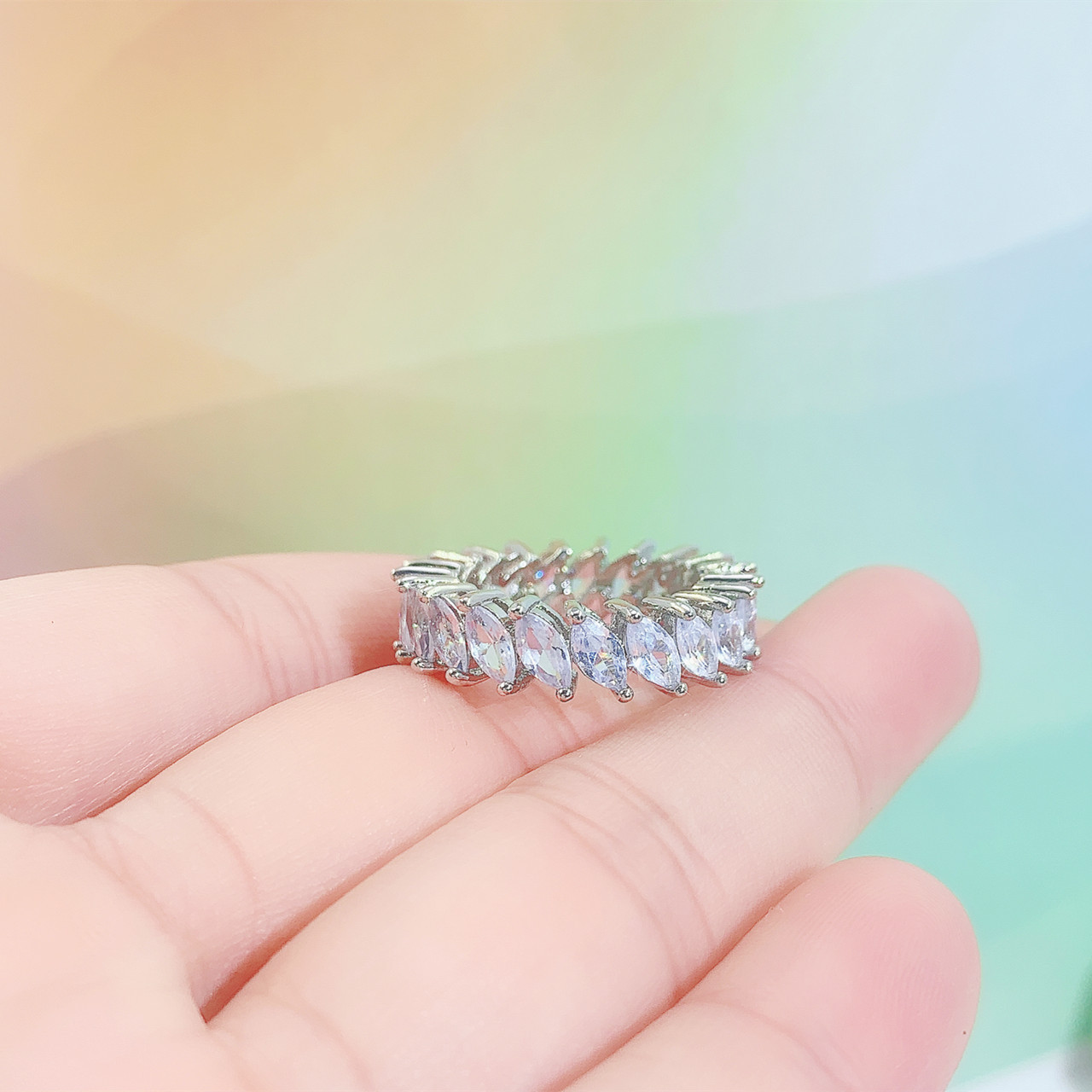 欧美跨境豪镶重工满钻马眼锆石戒指女小众设计轻奢夸张个性指环