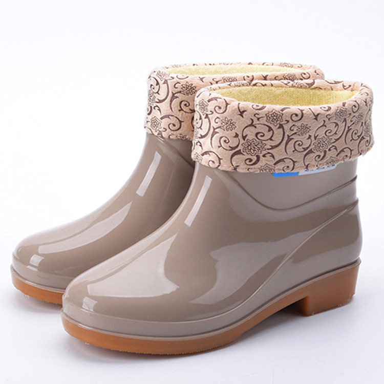 In Stock Wholesale New Rain Boots Women's Low-Cut PVC Rain Boots Non-Slip plus Velvet Warm Rain Shoes Low-Top Labor Protection Rubber Shoes