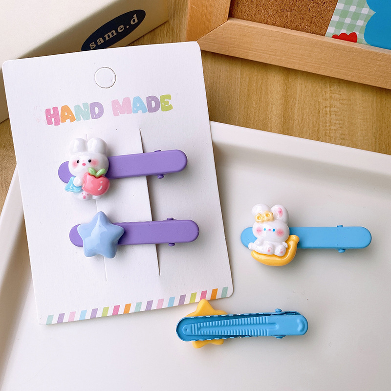 2 Sweet Dopamine Colored Rabbits XINGX Bobby Pin Press Clip Side Bang Clip Children Girls' Hair Accessories