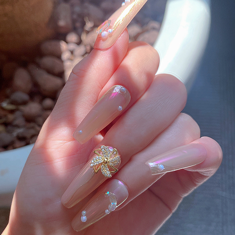 新品超闪满钻大风车金色银色旋转风车饰品 锆石指甲装饰美甲饰品