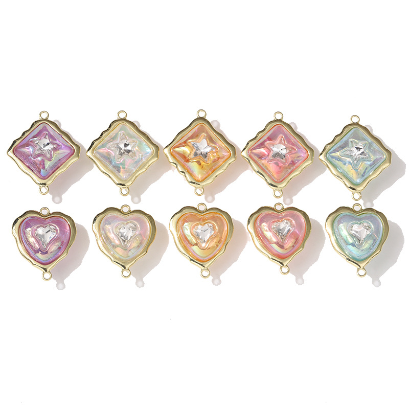 Sweet Fresh Double-Sided Love DIY Handmade Pendant Jewelry Special-Interest Design Embedded Peach Heart Double Ring Link Wholesale