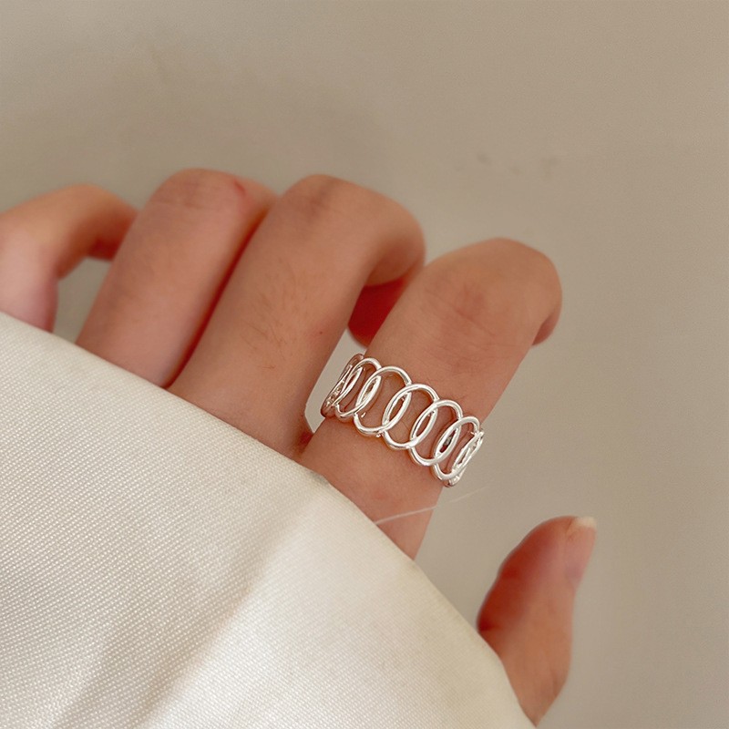 Simple Bracelet Ring Female Autumn and Winter Cold Wind Argent Pur Ring Niche Design Open Index Finger Can Not Quit Color Little Finger Ring