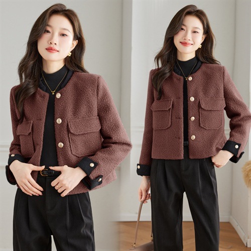 时尚外套2023年冬季新款小个子短款毛呢外套修身显瘦-阿里巴巴