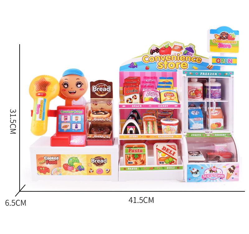 Children's Supermarket Cash Register Play House Toy Girl Bread Drink Superman Ice Cream Candy Toy Mini Convenience Store