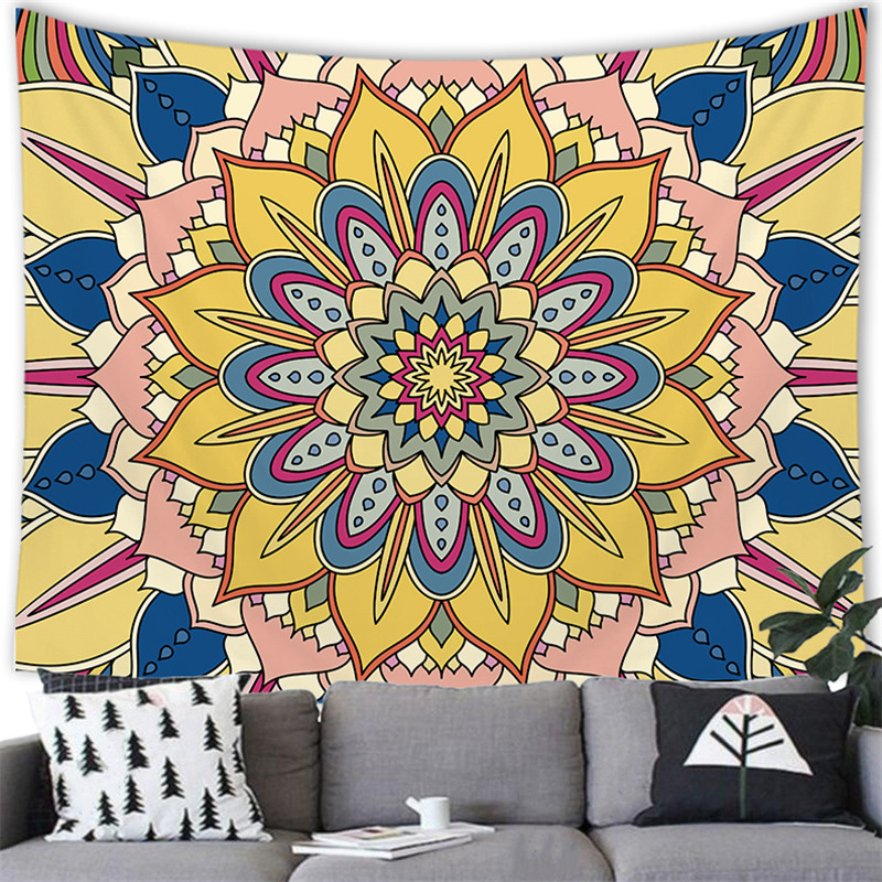 莲花曼陀罗花纹样跨境货源工厂磨毛布挂毯壁挂挂画来图g156