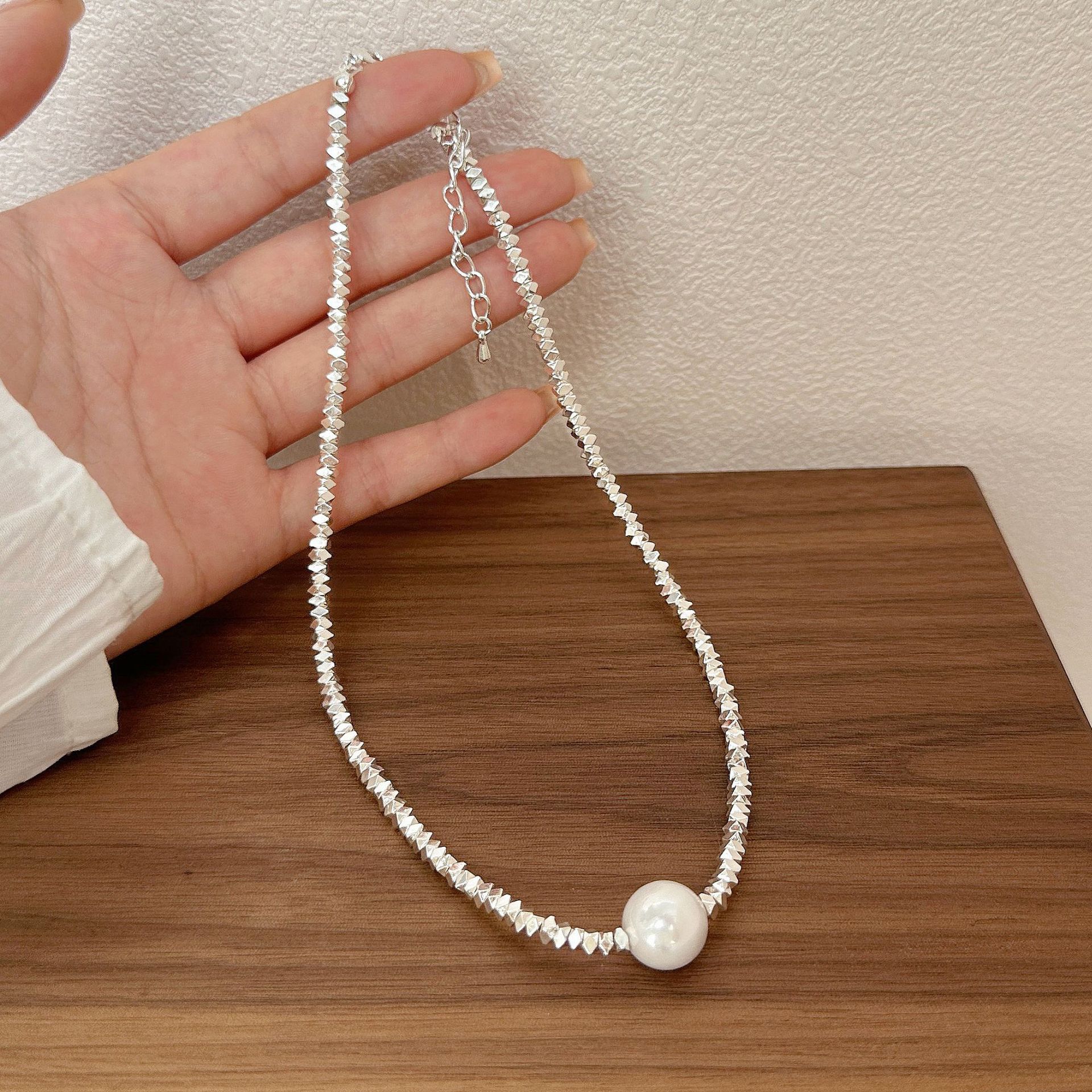 New Simple Small Pieces of Silver Pearl Fashion Necklace Bracelet Women's Daily Light Luxury Minority Exquisite Summer All-Matching