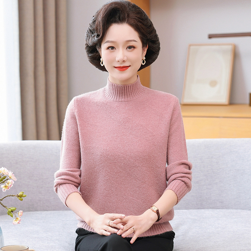 2024年中老年女装保暖毛衣针织衫中年妈妈女装时尚洋气打底衫厂家