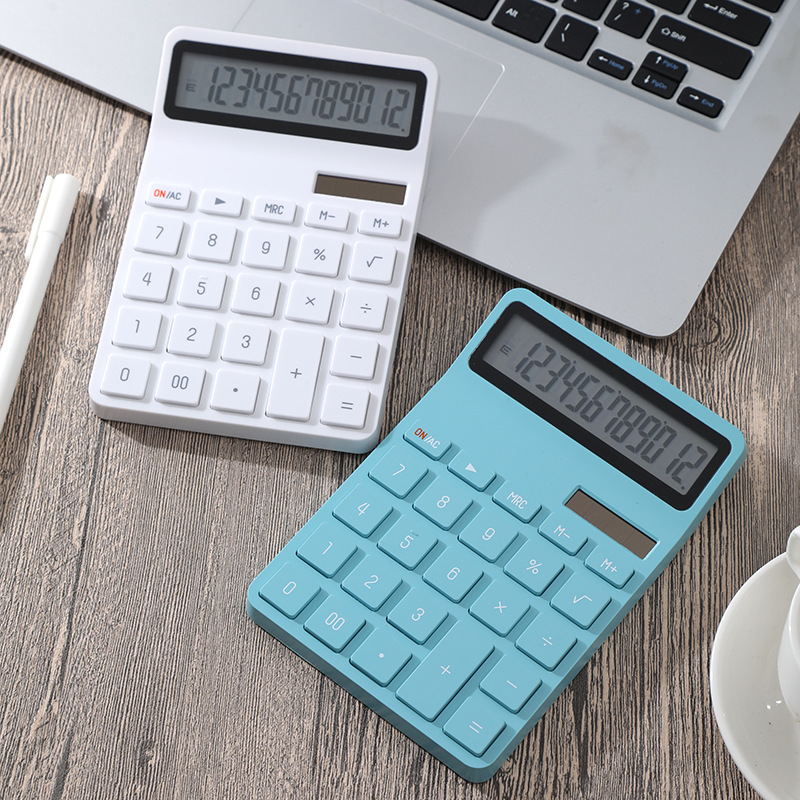 太阳能桌面计算器北欧风简约12位数宽屏显示考试用学生礼品印刷