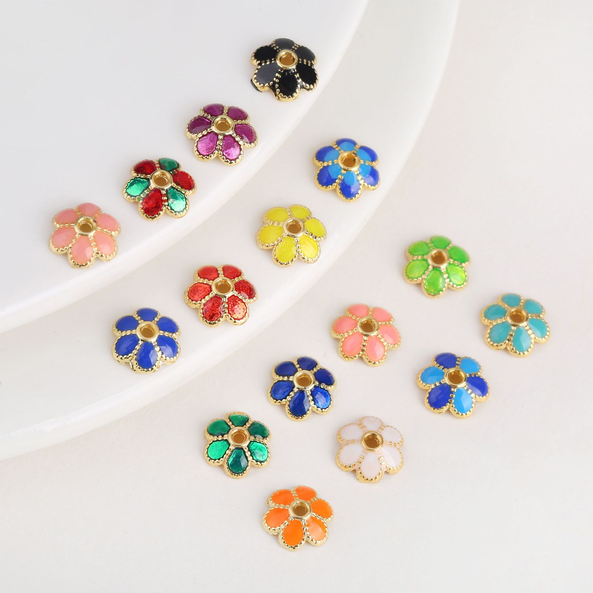 18k金色景泰蓝保色滴油花朵隔片花托珠托diy手工串珠手链项链材料