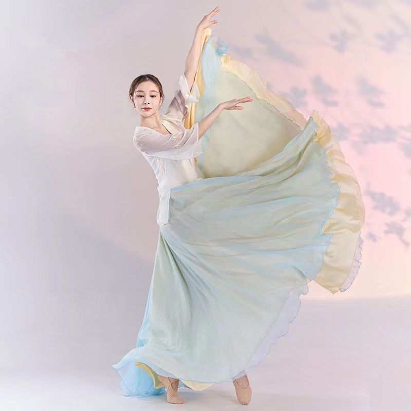 古典舞蹈服女中国舞练功服演出服古风飘逸仙气双层大摆长裙-阿里巴巴