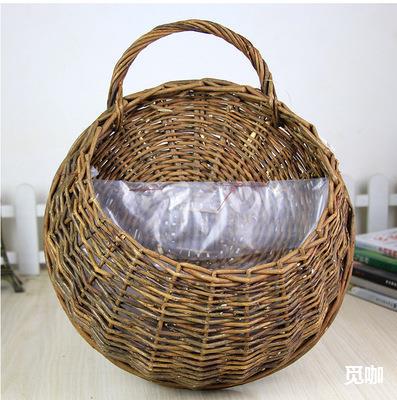 藤编壁挂花篮墙挂花盆挂篮柳编挂式悬挂编织手工篮子田园挂墙蓝