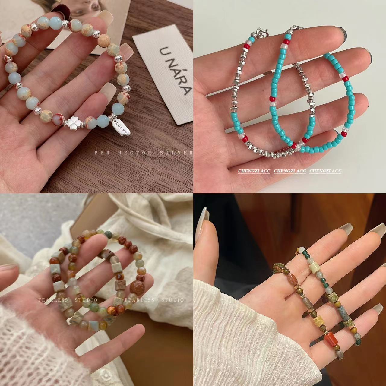 Natural Agate Stone Beaded Bracelet for Women Spring/Summer Ins Niche Design Retro Bracelet Girlfriends New Chinese Bracelet