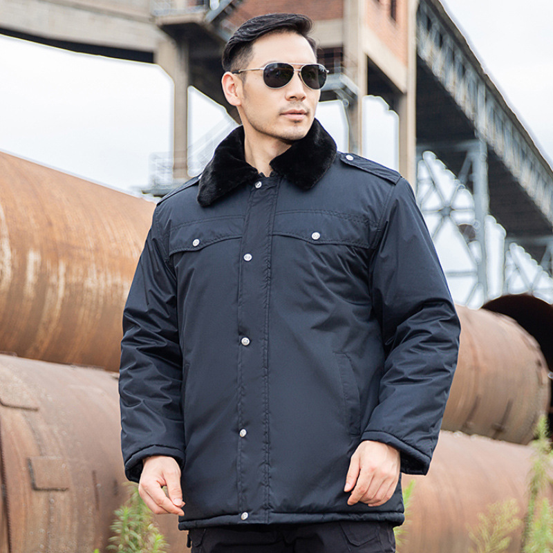 短款保安军大衣男加厚棉衣黑色棉袄女防寒劳保棉服冬季执勤工作服