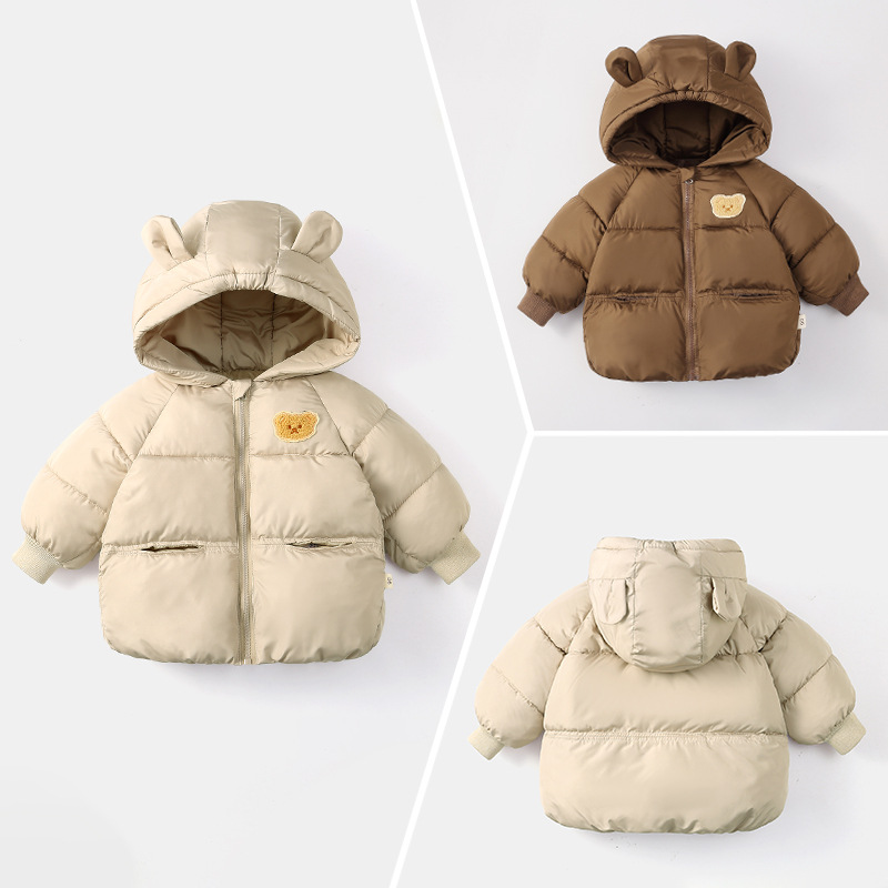 冬季女童男童小熊标耳朵款棉衣外套冬装儿童棉袄宝宝婴儿棉服保暖