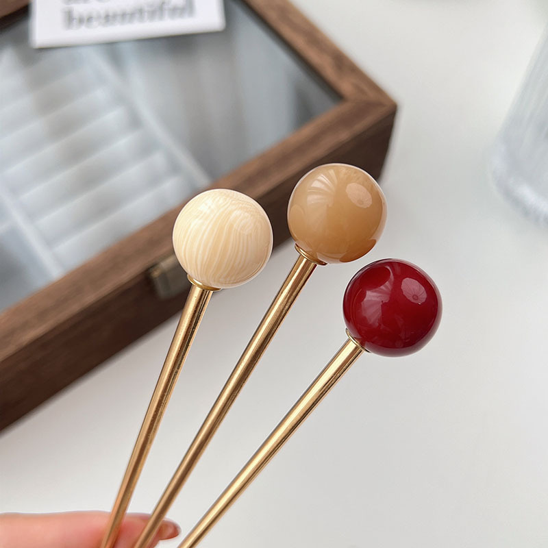 Korean Style New French Candy ~ Brown Imitation Glass Bead Hairpin Lazy Updo Gadget Temperament Wild Hairpin