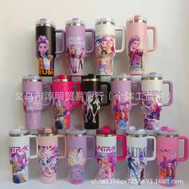 跨境40oz汽车杯 猎魔女团印花真空不锈钢冰霸杯手柄汽车杯