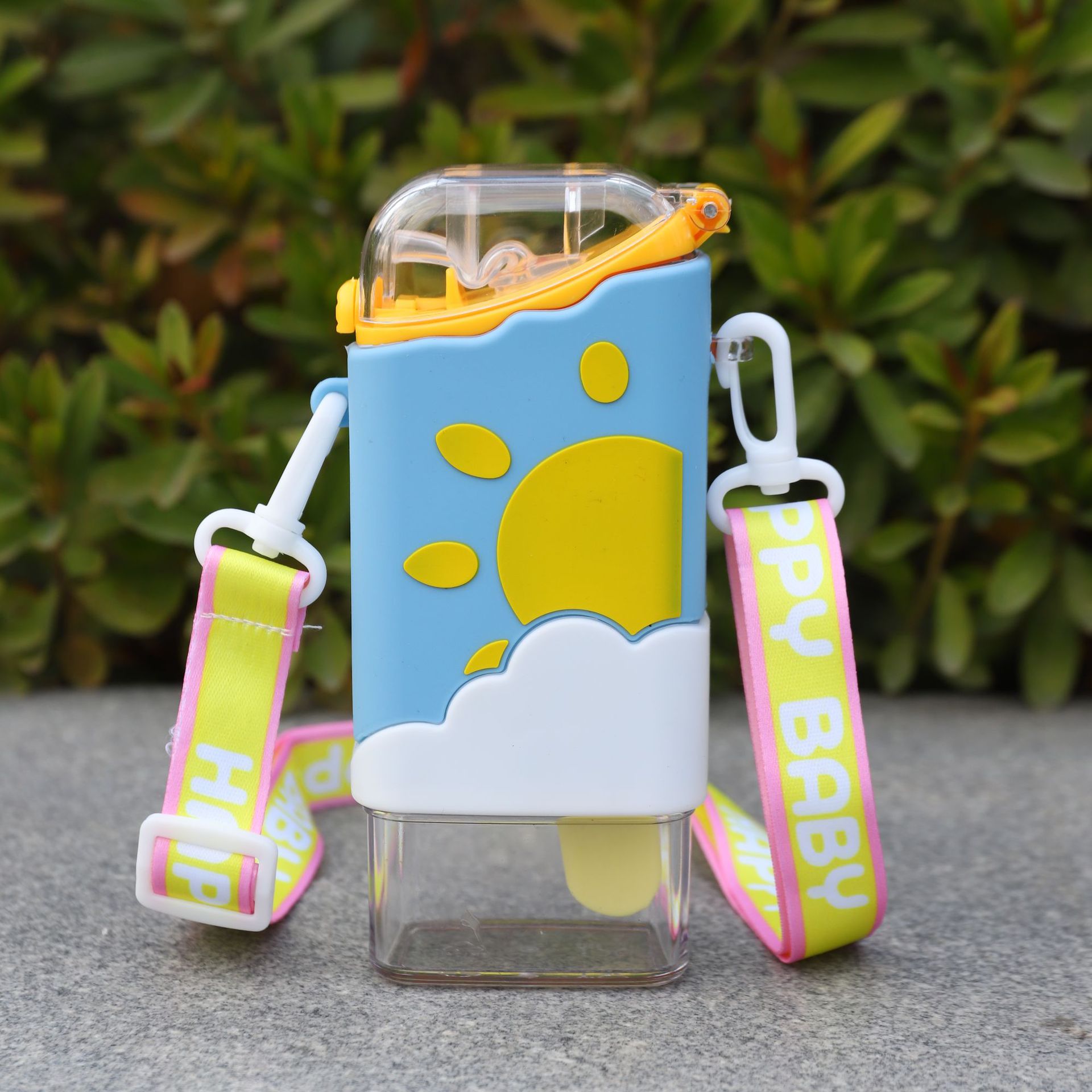 A36 Ice Cream Cup Children's Cups Popsicle Cup Summer Cartoon Pattern Square Water Cup Rope Holding Portable Straw Cup