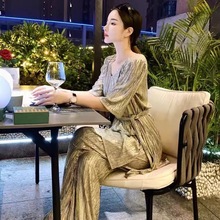 高端针织珍珠丝烫扎染金皱褶面料 女装套装 连衣裙 修身时尚女装