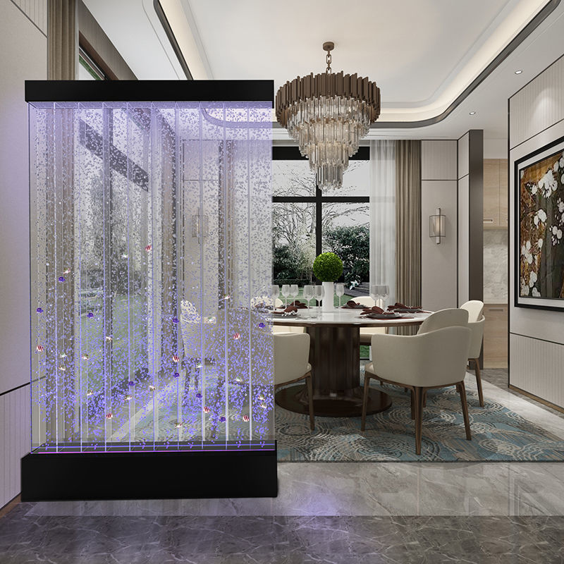 Water Curtain Wall Living Room Partition Screens Flowing Water Entrance Cabinet Bubble Wall Led Luminous Multi-Color Double-Sided Wine Cabinet