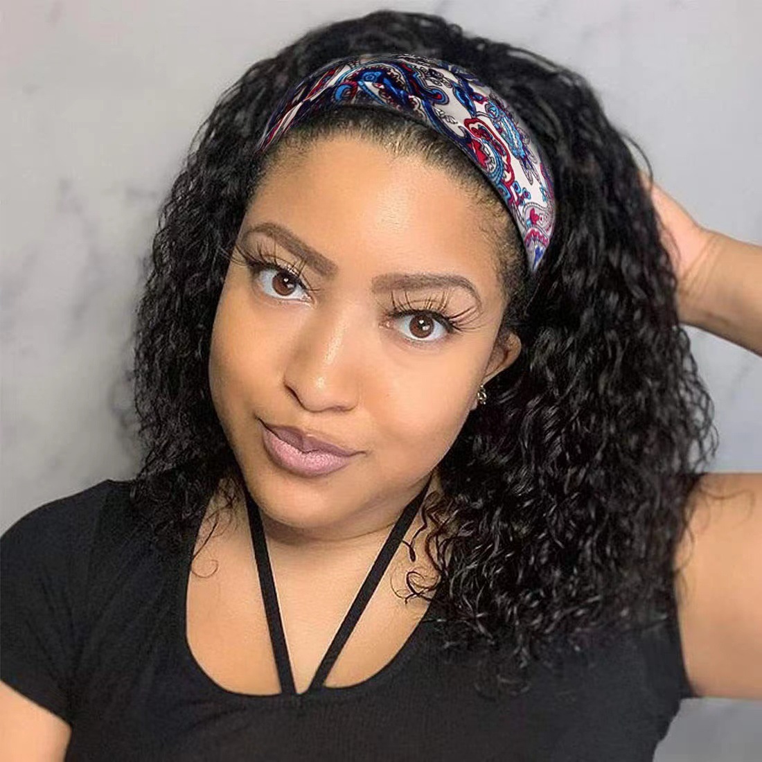 亚马逊新品欧美头巾假发女短卷发非洲小卷绕管头带假发化纤假发套